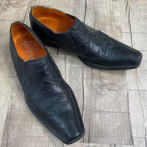 Guess Men’s Roy slip on leather square toe wing tips size 10 1/2 Black